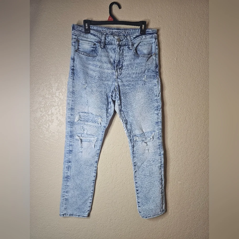 AMERICAN EAGLE Jeans Mens Distressed AirFlex 360 Skinny US 34x30 Light Wash Blue - Picture 8 of 8